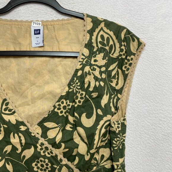VINTAGE Gap Blouse Womens L Green Dolmal Sleeves Floral Wrap Y2K - Picture 2 of 11